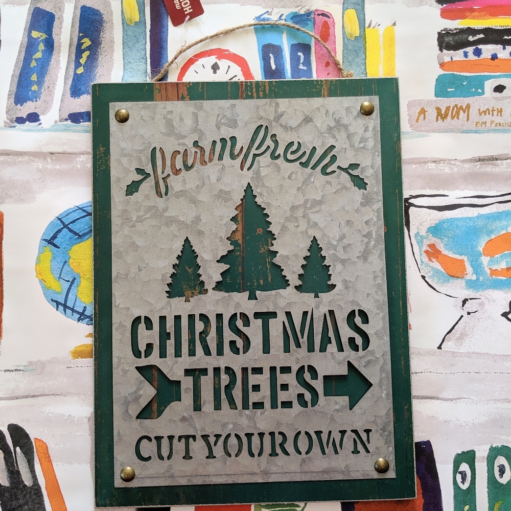 NEW Green Wood Galvanized Metal Christmas Sign